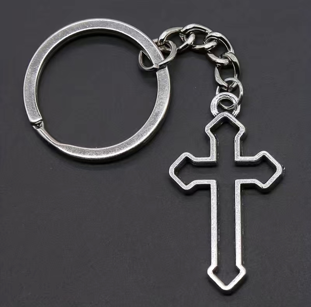 3/$25 Hollow Cross Stainless Steel Keychain NEW
